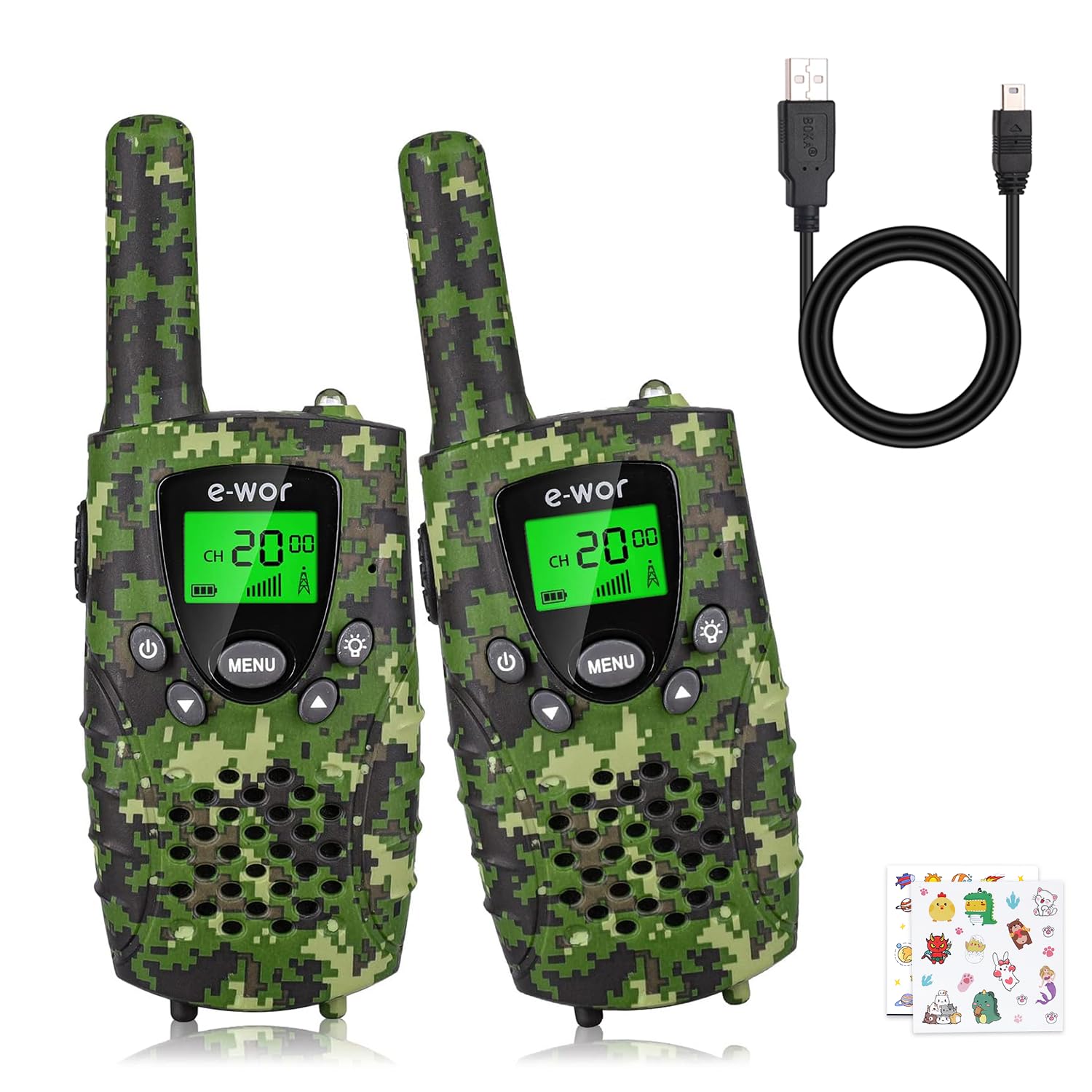 Photo 1 of E-WOR Walkie Talkies for Kids, 2Pack 4 Miles Long Range Rechargeable Walkie Talkies 22 Channels with Flashlight Adventure Toys for 3 4 5 6 7 8 9 10 11 12 Year Old Boys Girls, Funny Gifts for Christmas