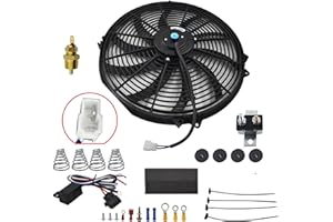labwork 16" Electric Radiator Fan HIGH 3000+CFM Thermostat Wiring Switch Relay KIT Black
