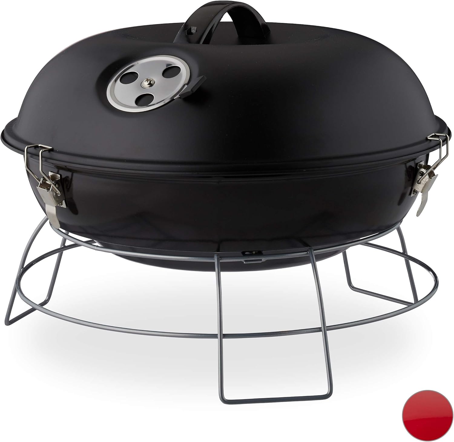Relaxdays Kugelgrill, tragbar, mit Deckel, leckeres BBQ, Picknickgrill mit großer Grillfläche, Holzkohle, Ø36cm, schwarz