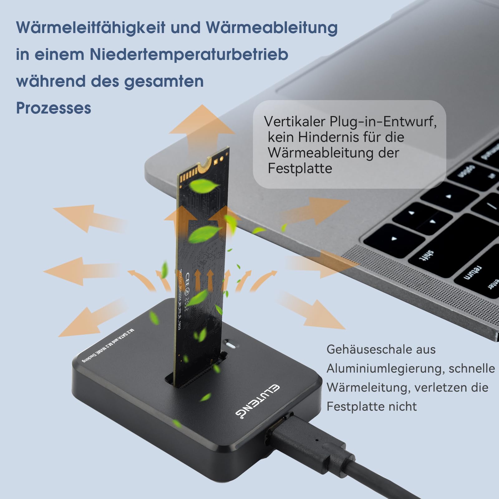 ELUTENG Festplatten Dockingstation, M.2 NVME & SATA Docking Station, 10Gbps M2 SSD auf USB Gehäuse für M-Key B+M Key, Duales Protokoll Adapter für 2230 2242 2260 2280 SSD mit Anti-Rutsch-Pads 7