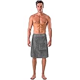 Turkish Cotton Terry Velour Adjustable Body Wrap Towel for Men (Gray, One Size)