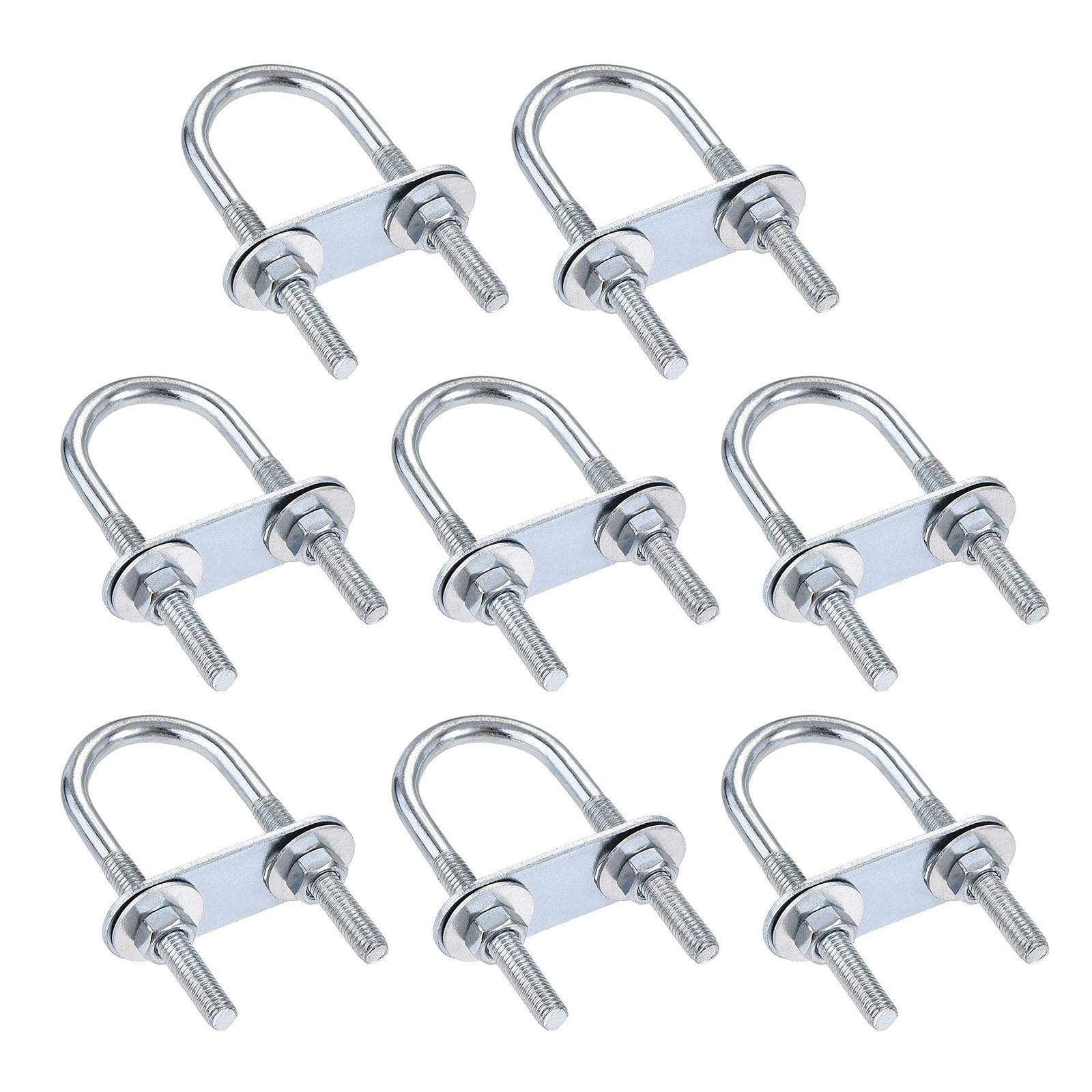 TA-VIGOR 8 sets M6 Round U-Bolts, 25mm Inner Width 70mm Length Steel U-Bolts with Nut, Plate, Washer for Attaching Piping Conduit Cable Tube Brackets Boat Trailer