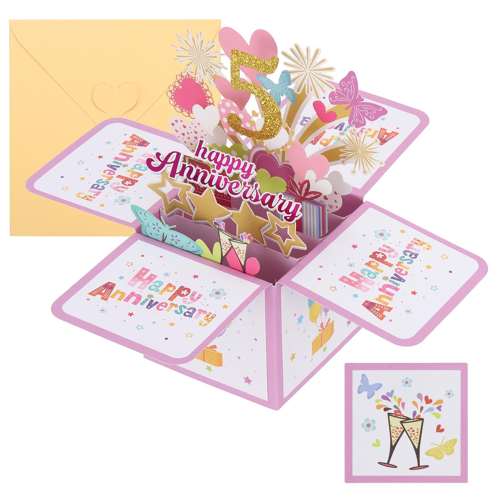 PATIKIL 5 Year Anniversary Card, Happy Anniversary Cards Wedding Anniversary Card for Wife Men Her Couple, Pink