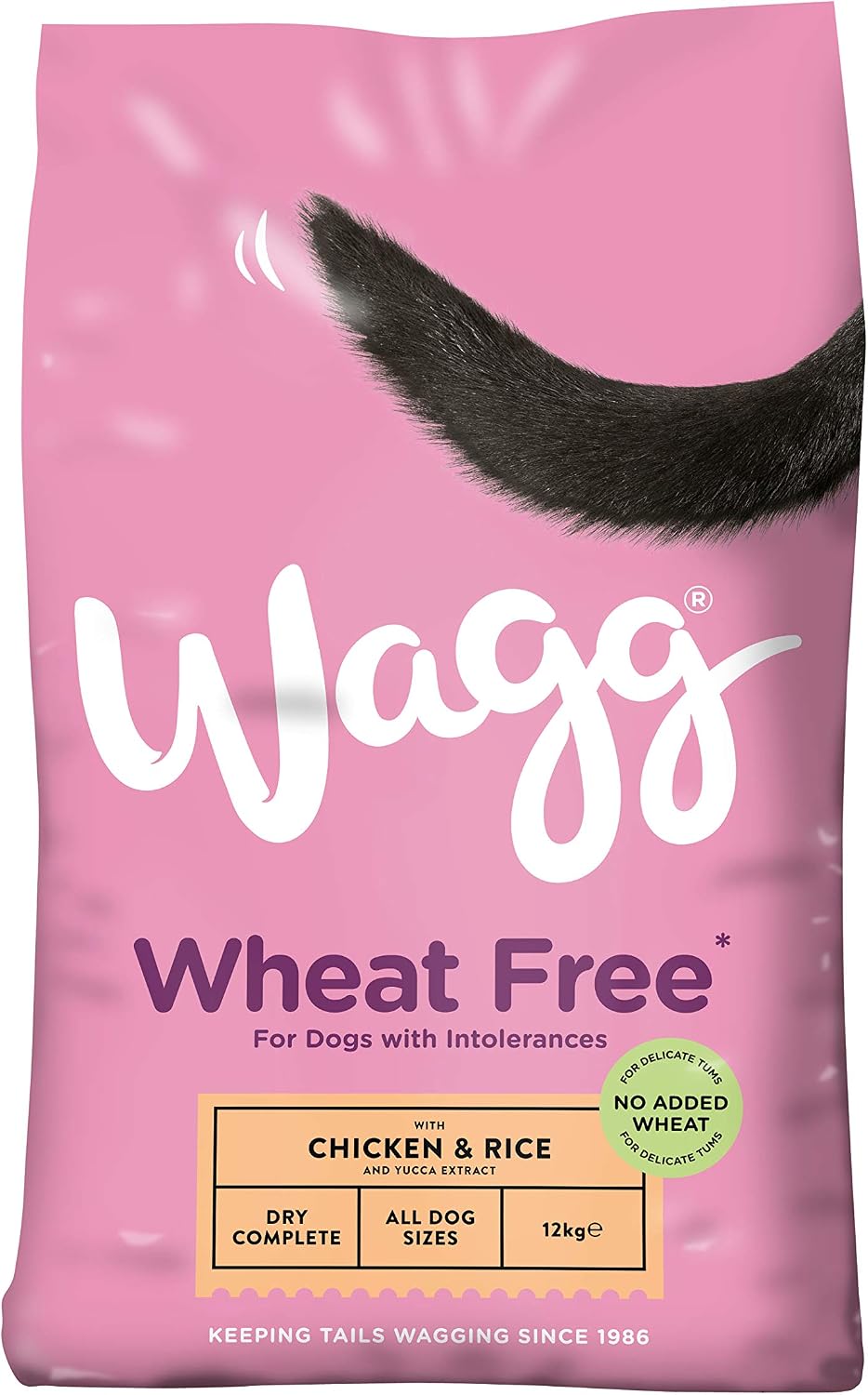 Wagg Wheat Free Complete Dry Adult Dog Food Chicken & Rice 12kg - For Sensitive Stomaches, Brown, 12 kg (Pack of 1)