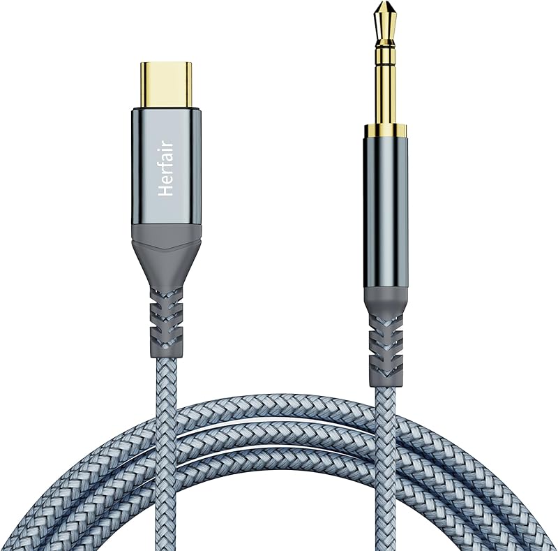 Herfair USB C to 3.5mm Aux Audio Cable for Samsung Galaxy S21 S20 Note 20 10