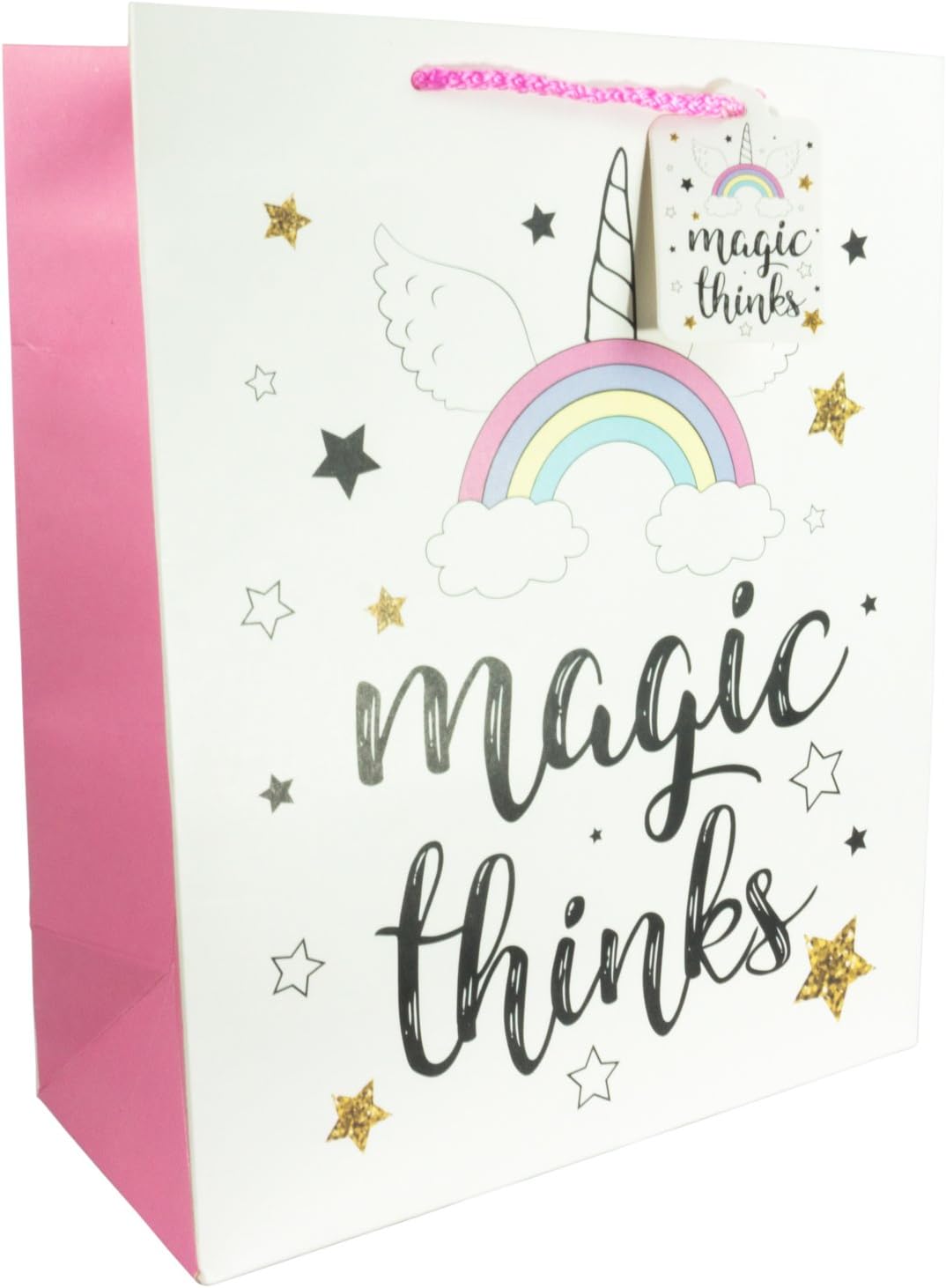 Gift Bag Magical Baby Unicorn Series for Birthday, Baby Shower, Parties, Events (Large 10.2" x 4.9" x 12.6", White on Pink)
