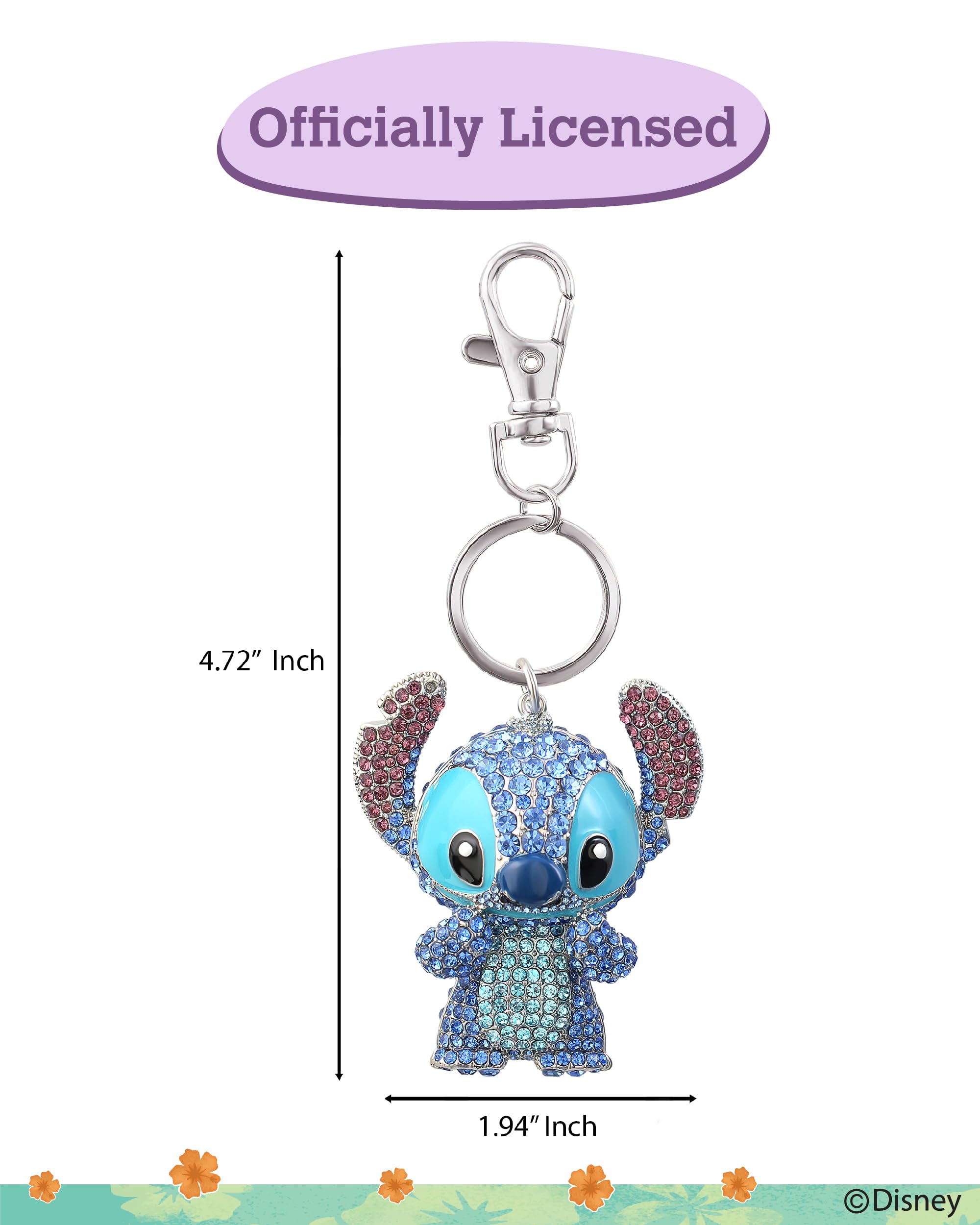 SALLY ROSE Stitch Keychain Official License, Multicolored Pave Crystal Stitch Bag Charm Key Chain, Valentines Day Gifts for Her