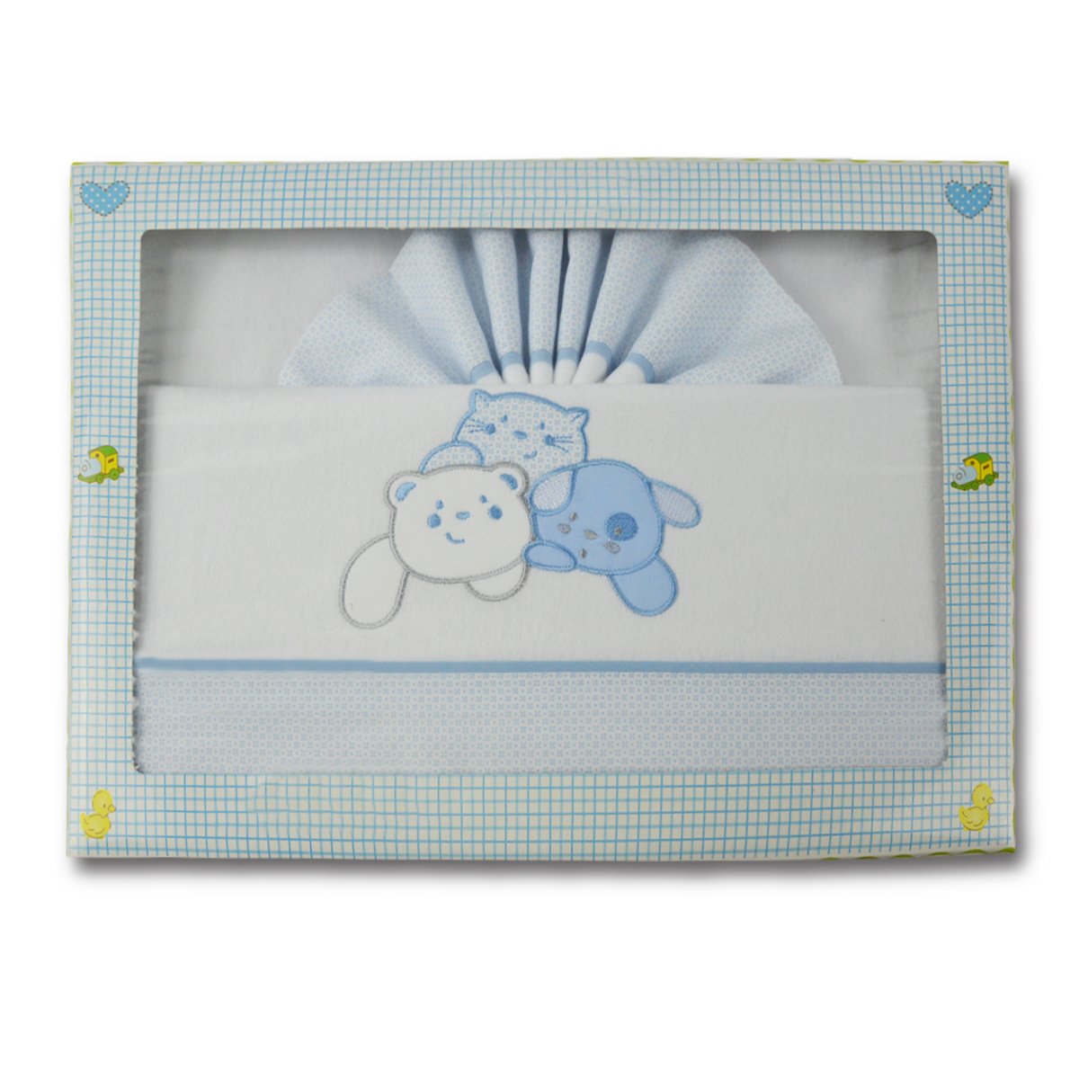 Pekitas 3-Piece Baby Flannel Cot Bedding Set for 60 x 120 cm Cot, 100% Cotton, Made in Portugal Blue-White