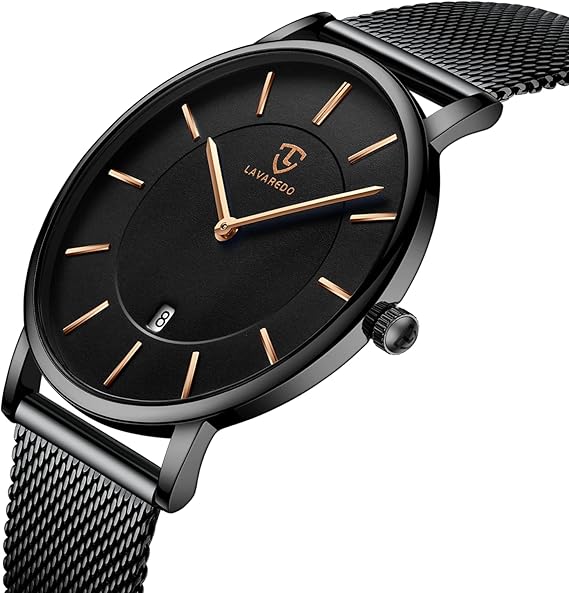 Amazon 腕時計 メンズ腕時計 極薄型 シンプル カジュアル ファッション ユニセックス アナログ クォーツ 日付表示 防水腕時計 メッシュバンド ブラック 腕時計 腕時計 通販