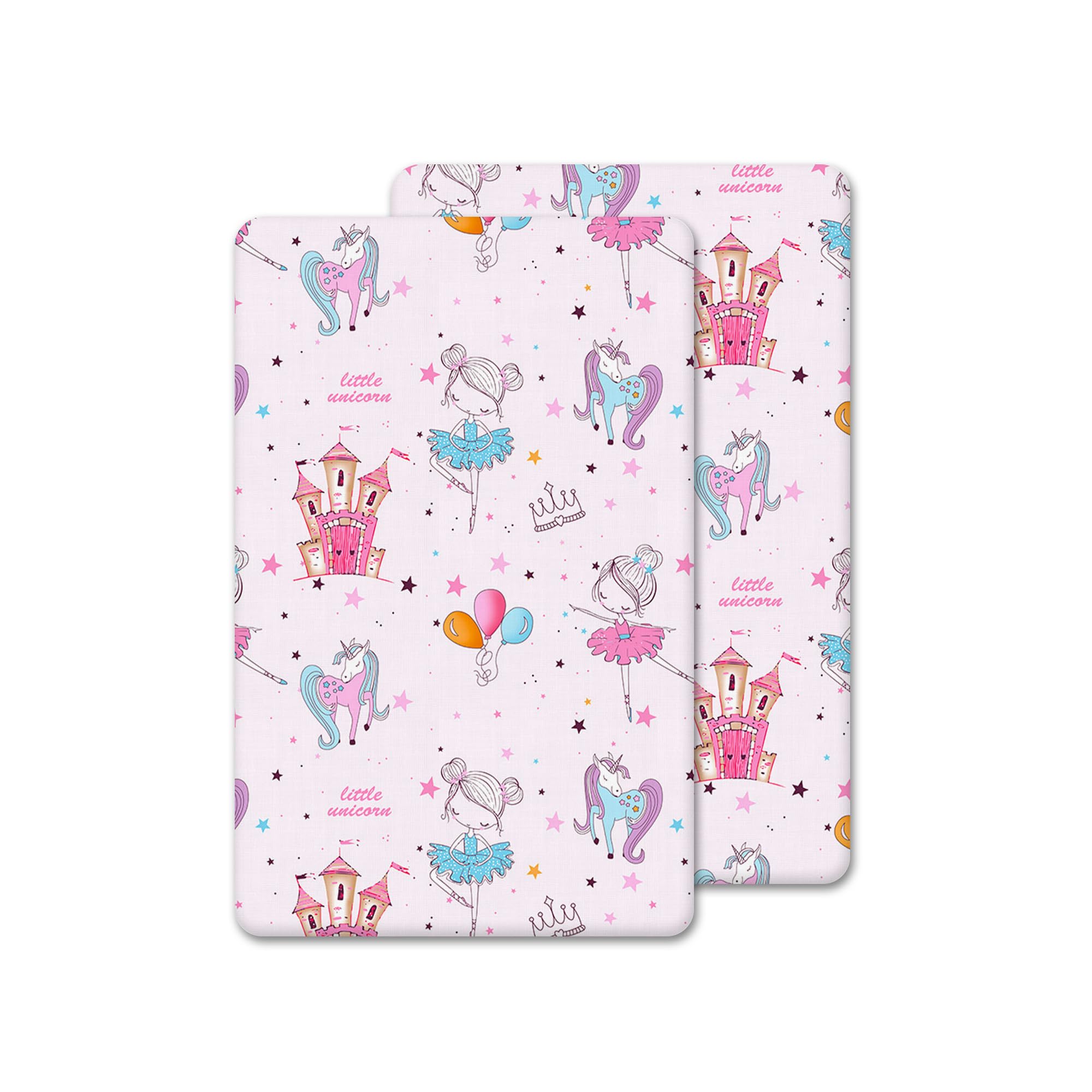 2 Pcs Crib Fitted Sheets (50x90 cm) - Made from 100% Cotton - Antiallergic, Soft, Comfy, Breathable Crib Sheets (Baby Pink Unicorn, 50x90 cm)
