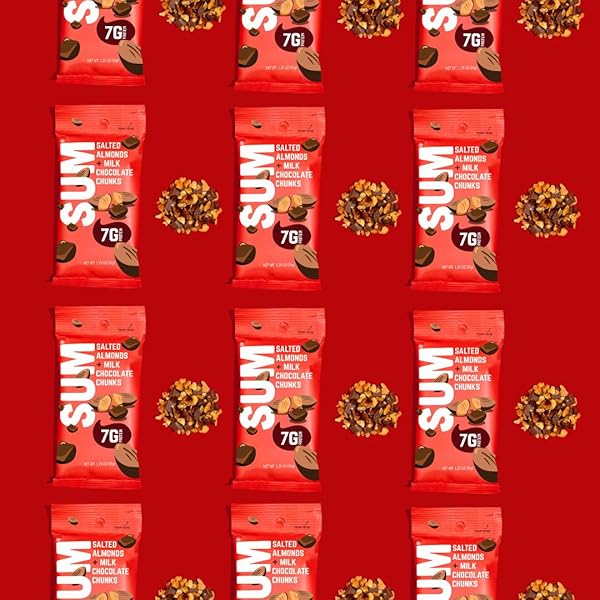 SUM SALTED ALMONDS WITH MILK CHOCOLATE CHUNKS SNACK MIX – CHOCOLATE CHUNKS WITH SALTED NUT MIX FOR KIDS AND ADULTS – INDIVIDUAL PACKS FOR HOME, SCHOOL, OFFICE, PARTY – 1.25 OUNCE PACKS – 12 COUNT