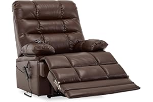 DYNOX 400lbs Lift Chairs for Big & Tall Seniors Power Lay Flat Recliner with Heat Massage Electric Lift Recliner Chair Bed, Extended Footrest(9205L,Faux Leather, Dark Brown)