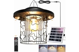 ladate Solar Star Pendant Light - 3000LM Outdoor Solar Chandelier with Motion Sensor, Gazebo Lighs with Remote Control, 5 Modes, 3 Color Temperatures for Patio, Garden, Gazebo, Umbrella(16.4FT Cord)