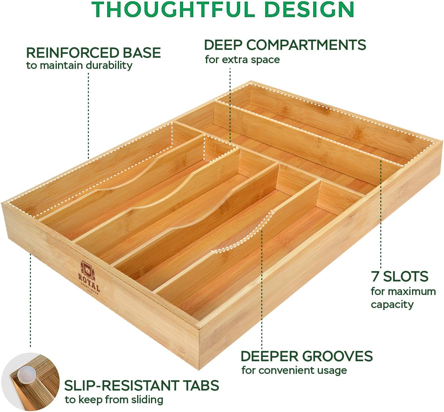 Bamboo Kitchen Drawer Organizer - Expandable Silverware Organizer/Utensil Holder and Cutlery Tray (Natural bamboo) -