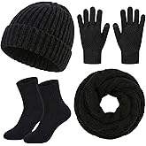 Winter Women Beanie Hat Scarf Gloves Socks Set Warmer Knit Hats Scarf Touchscreen Gloves Socks Crochet Winter Gifts for Adult