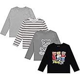 STITCH & STONE Boys 4 Pack Long Sleeve Graphic Tops, Stylish and Comfortable Tees for Kids