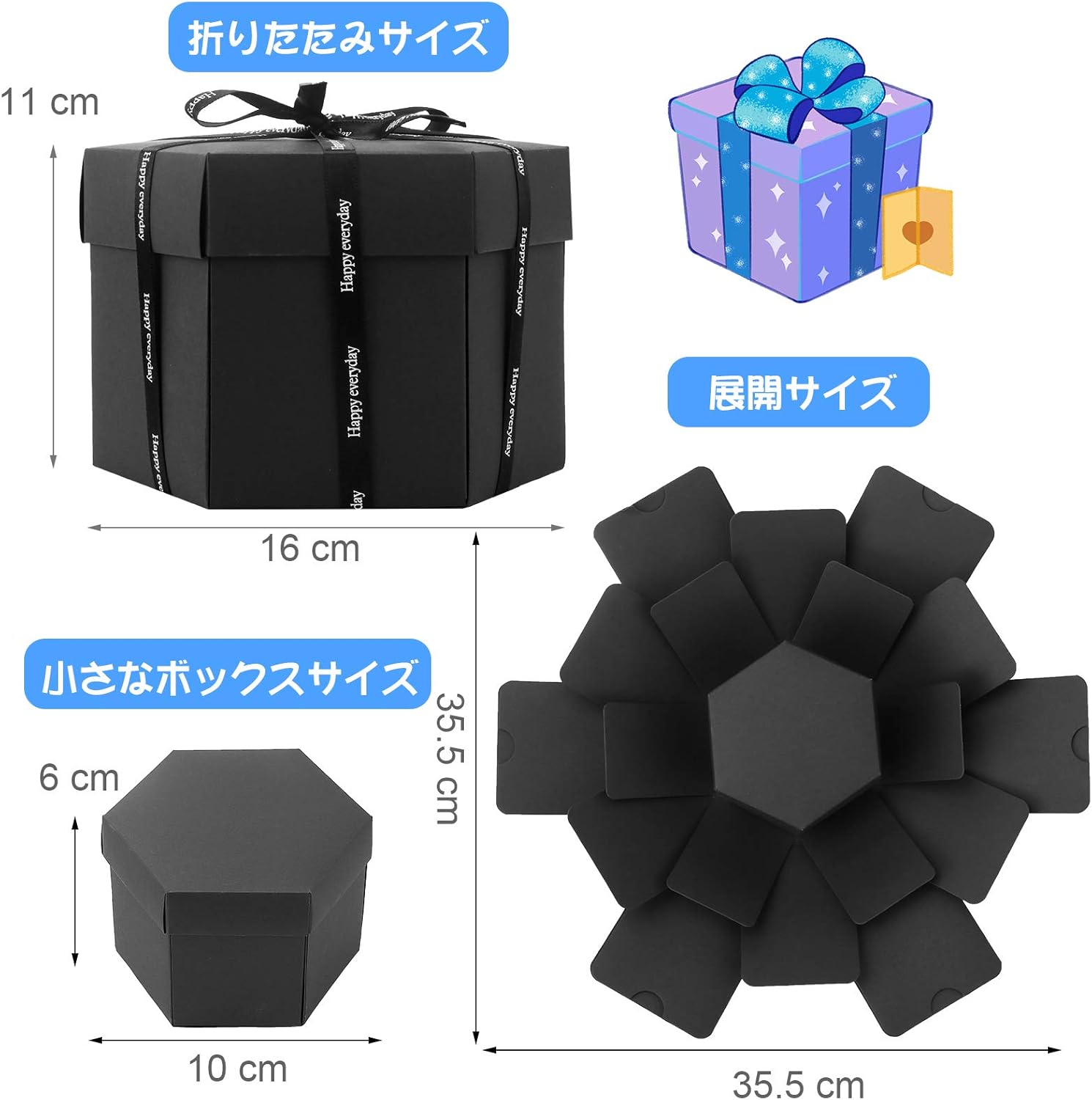 Amazon Formemory アルバム サプライズボックス ギフトボックス Diy ロマンチック カード ギフト ハンドメイド 爆発ボックス 手作り ラブメモリフォトアルバム 写真 誕生日 記念日 母の日 バレンタインデー 贈り物 アルバム 思い出記録用 スクラップブック ブラック