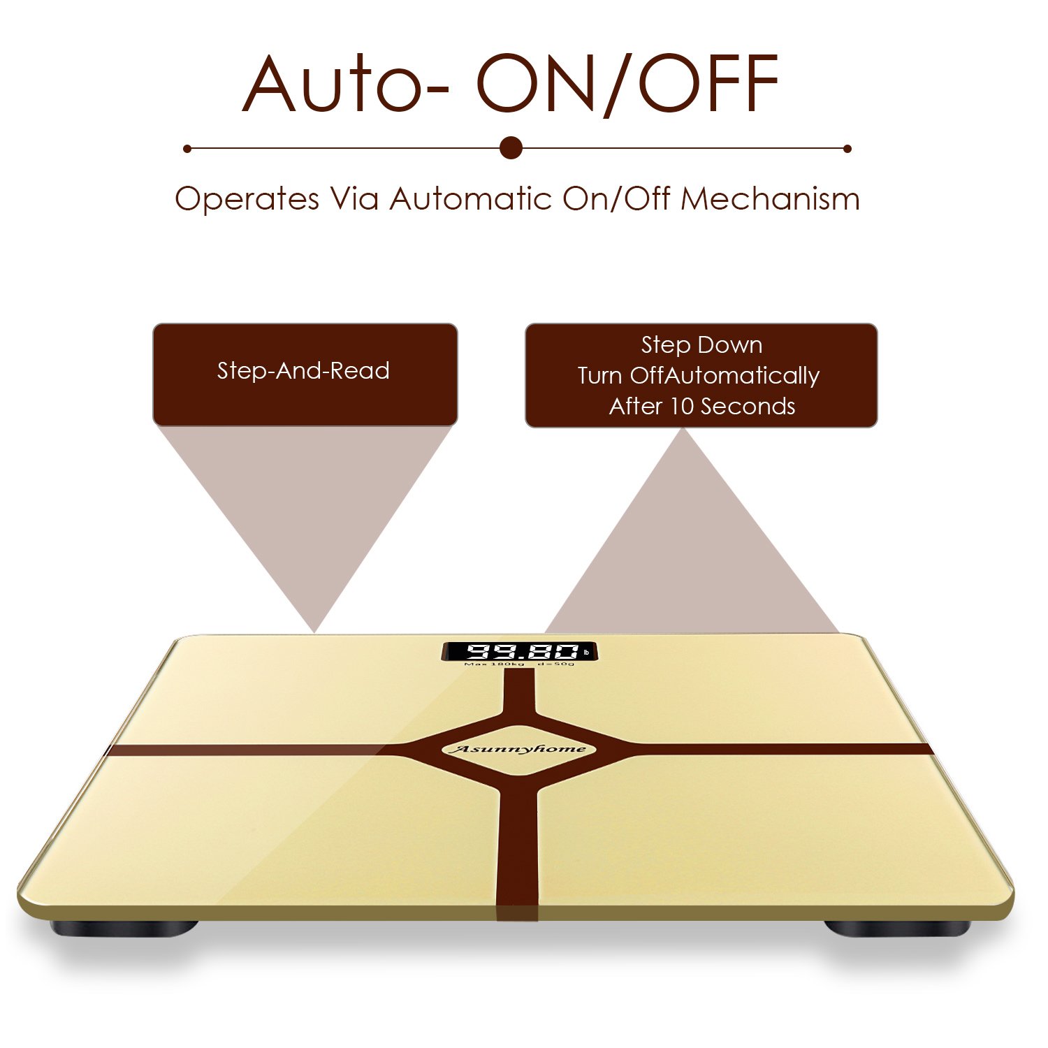 Digital Bathroom Scale with Step-On Function - Batteries Included, 400 pounds- Elegant Gold