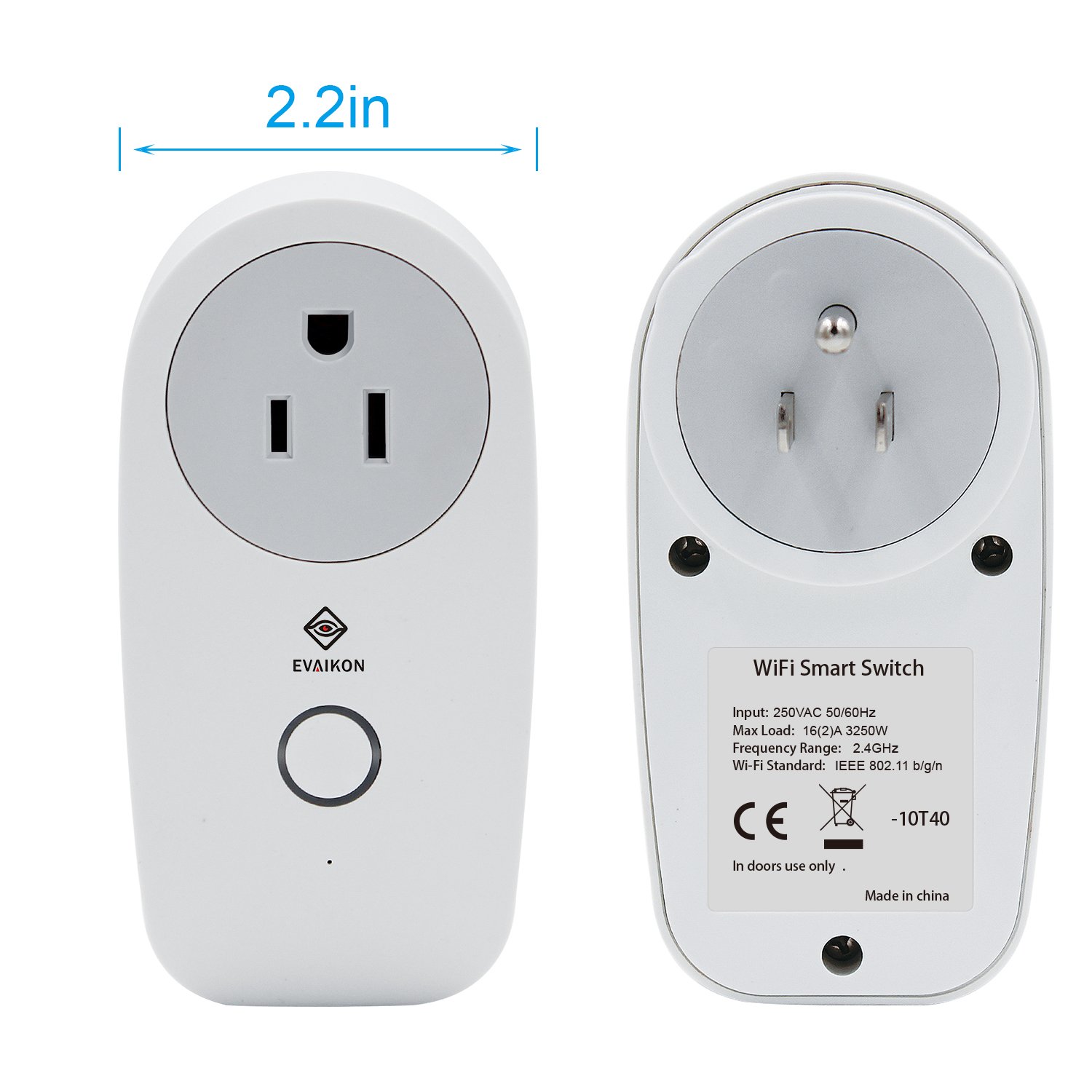 Smart Wireless WiFi Plug Socket - EVAIKON Plug Remotely Control Electrical Digital Power Timer Switch ON/OFF,Compatible with Alexa and Google home,No Hub Required,controled by Android/iOS Devices
