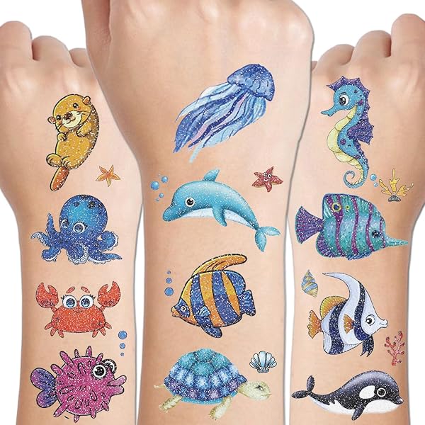 Tatouages Temporaires Papillons Et Sirènes Pailletés - 24 Feuilles Avec 240 Motifs - Imperméables Pour Enfants