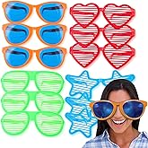 Liberty Imports 12 Pack Jumbo Sunglasses Novelty Plastic Photo Booth Glasses, Fun Disco Shutter Shades for Costumes Cosplay Props Party Supplies