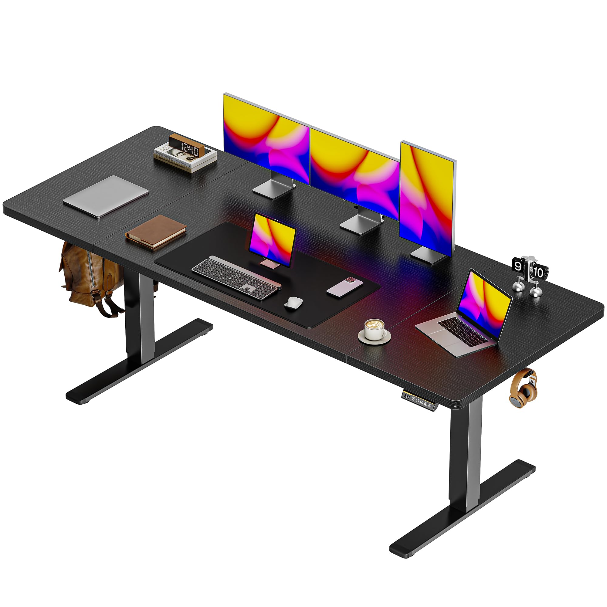 Photo 1 of Huuger 71 x 30 Large Electric Standing Desk, Height Adjustable Computer Desk, 29.5" Deep Desktop, Stand up Gaming Office Table with 2 Hooks, 3 Preset Heights, for Home Office, Black