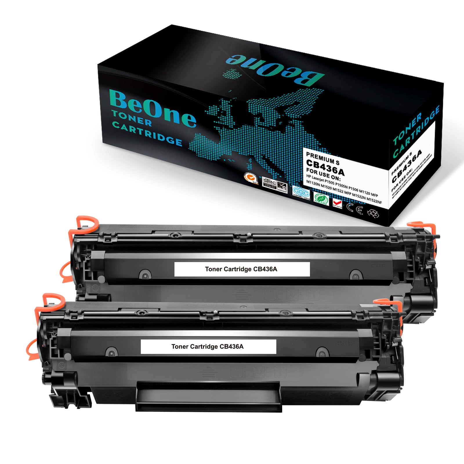 BeOne 2X 36A CB436A Toner Cartridges Replacement Compatible for HP Laserjet P1505 P1505N P1506 M1120 MFP M1120N M1520 M1522 MFP M1522N M1522NF Printer (2 Black)