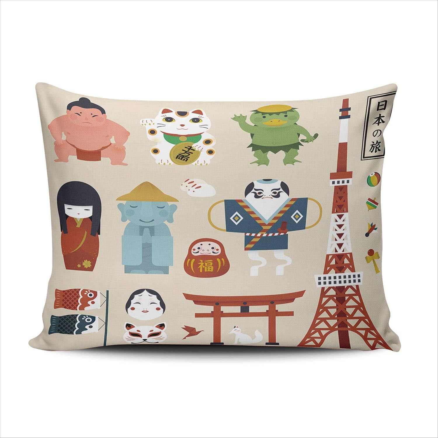 WULIHUA Pillow Covers Japan Travel Japanese Culture Symbol Collection Sofa Durable Modern Pillow