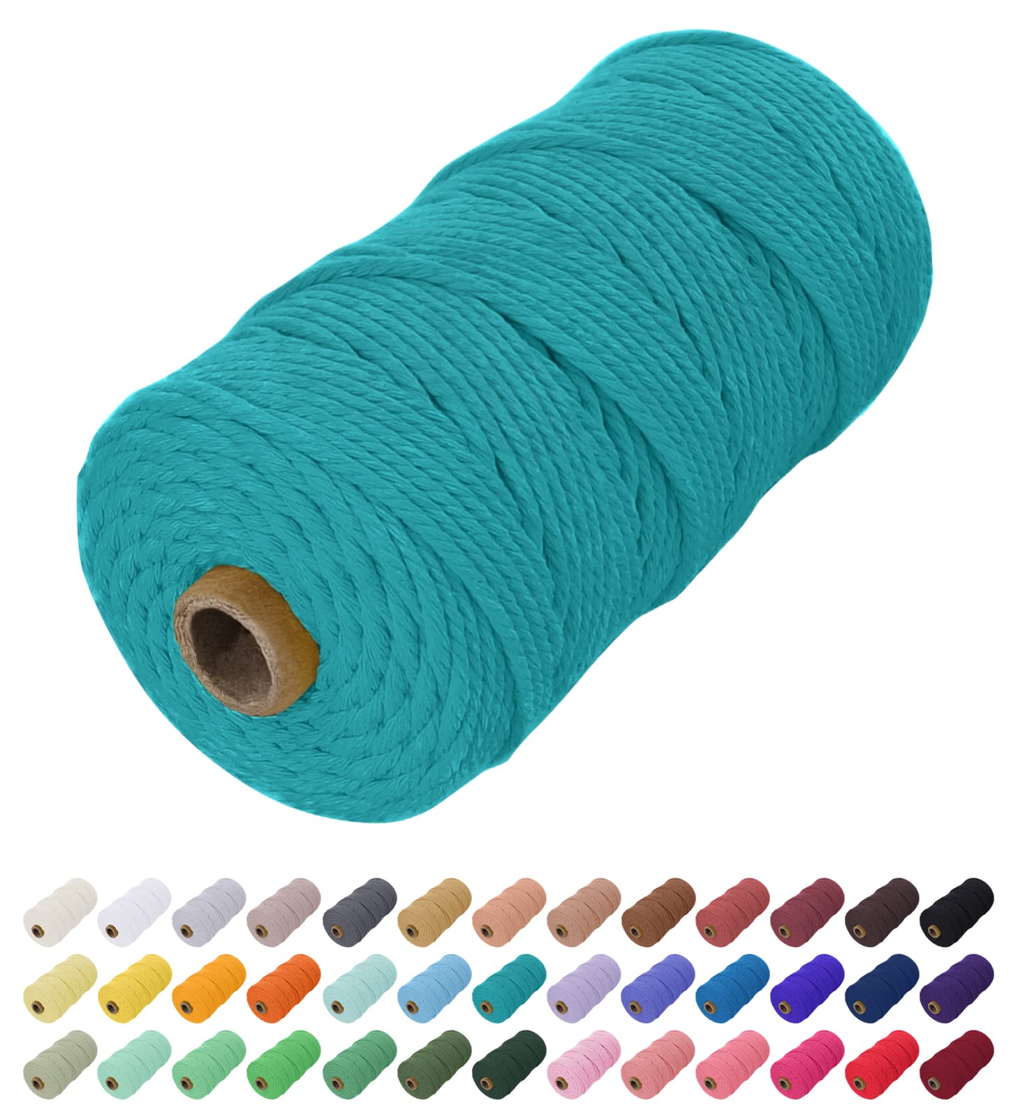 Uiopa Macrame Cord 2mm x 200m, Natural Cotton Cord Coloured Macrame Yarn Soft Rope, Macrame String Cotton Twine for Crafts, Plant Hanger, Wall Hanging, Wrapping, Christmas Decorations (Peacock Blue)