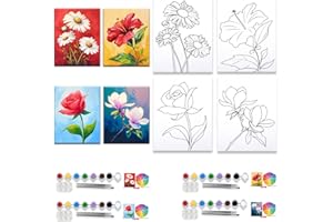 VALLSIP 4 Pack Pre Drawn Canvas for Painting for Adults Paint and Sip Party Supplies Canvas Painting Kits Stretched Canvas to Paint Games Anniversary Gifts Girl Ladies Night Flowers Art Set(8x10)