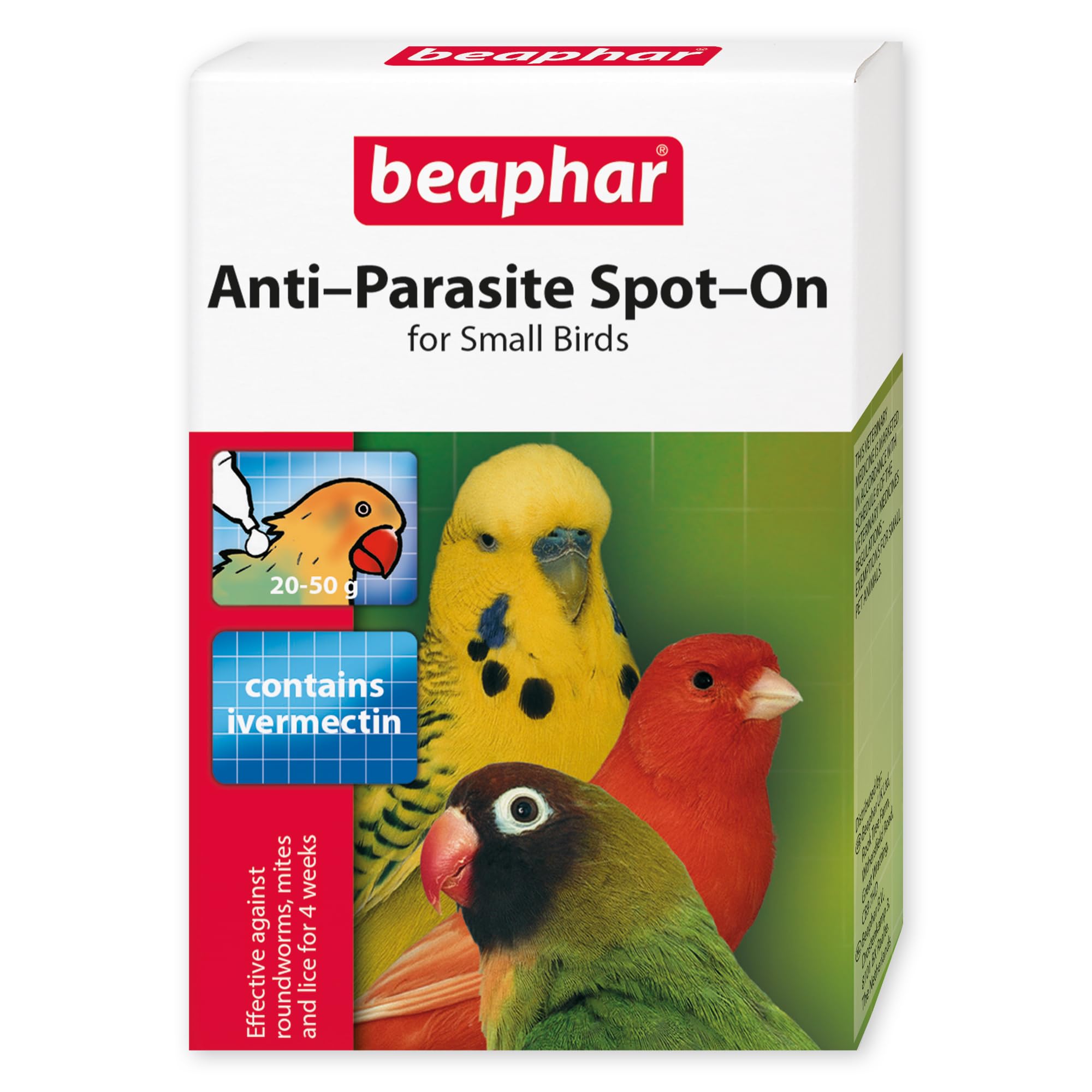 Beaphar - Anti-Parasite Spot-On for Small Birds - Kills Roundworms, Feather Lice & Mites, Red Mites, Air Sac Mites & Mange Mites - Vet Strength - For Small Birds 20-50g e.g. Budgies - 2 pipettes โ image 1