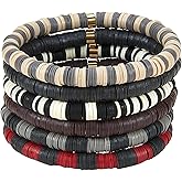 Ornaland 6 Pcs Heishi Surfer Bracelets Set Polymer Clay Heishi Beads Stretch Bracelets Bohemia Summer Beach Jewelry for Women (Black)
