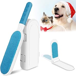 Pet Hair Remover Brush, Reusable Dog Cat Hair Removal Tool with Double Sided Absorb, Ergonomic Handle, Travel Size Self-Cleaning Brush Lint Fur Remover for Short & Long Hair, Furniture, Car, Couch