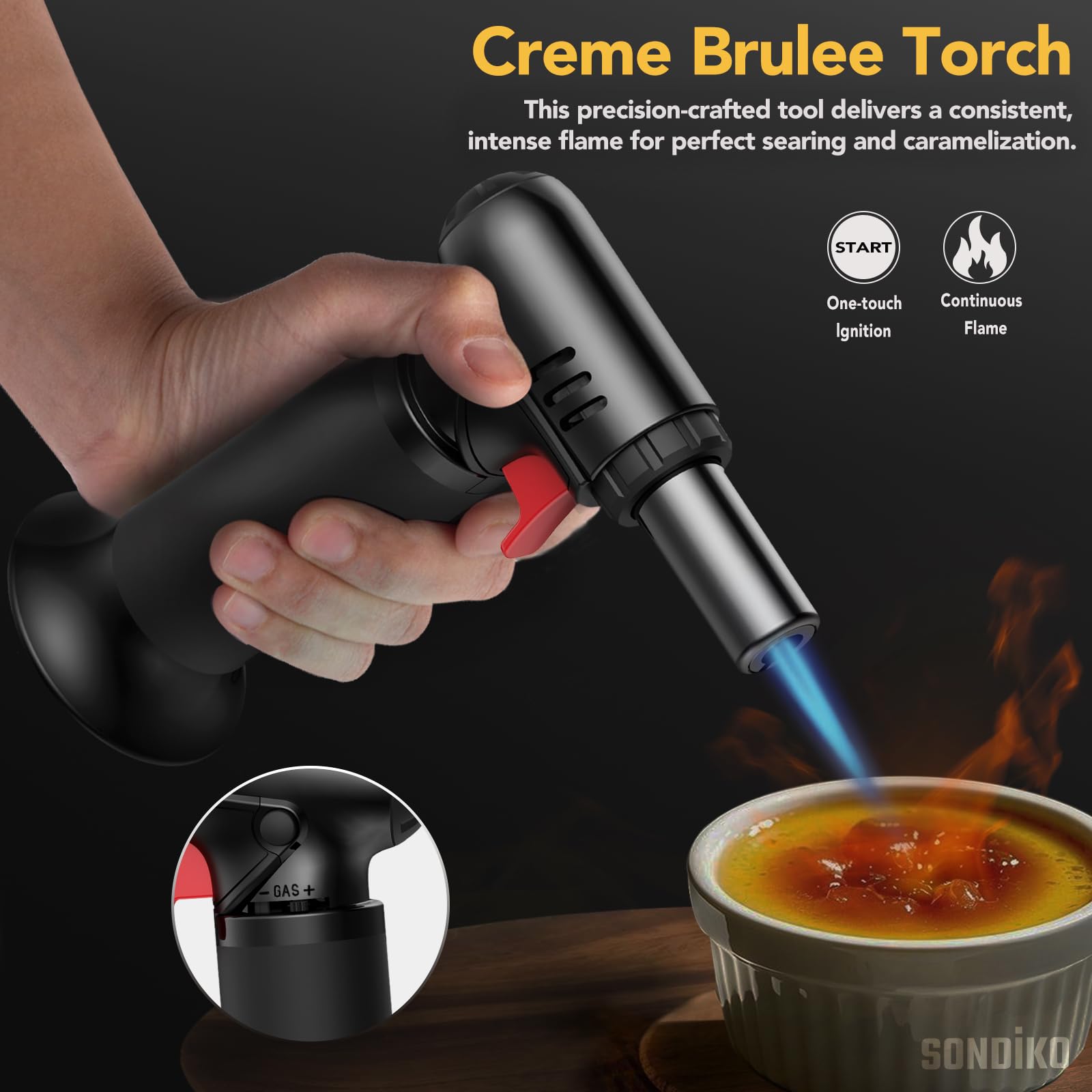 Sondiko Butane Torch with Fuel Gauge, Refillable Soldering Torch with Adjustable Flame for Welding, Resin Art, Industrial(Butane Gas Not Included)