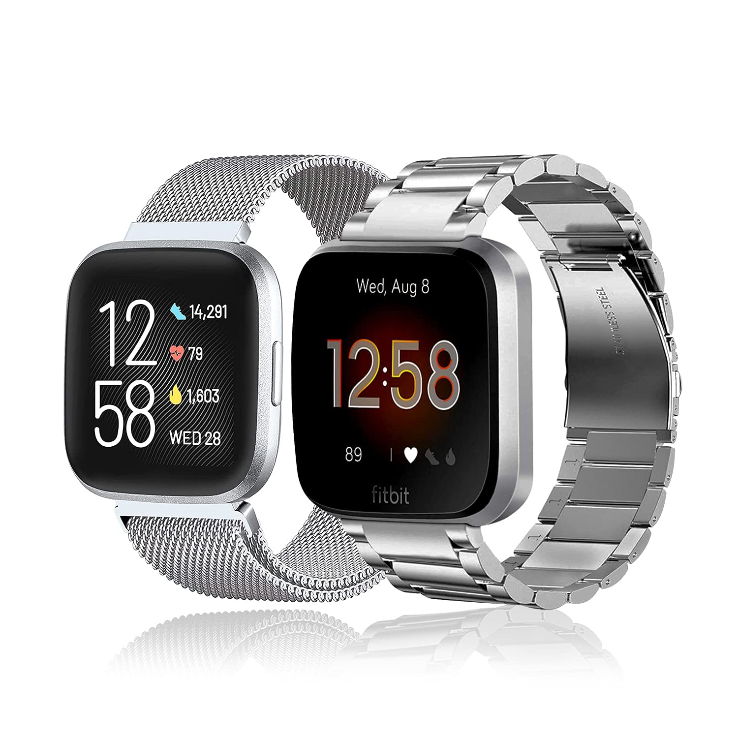 baklon Pack 2 Metal Strap Compatible with Fitbit Sense Strap/ Versa3/ Versa4 Strap, Metal Stainless Steel Replacement Straps for Fitbit Sense/ Versa3/ Versa4, Silver…