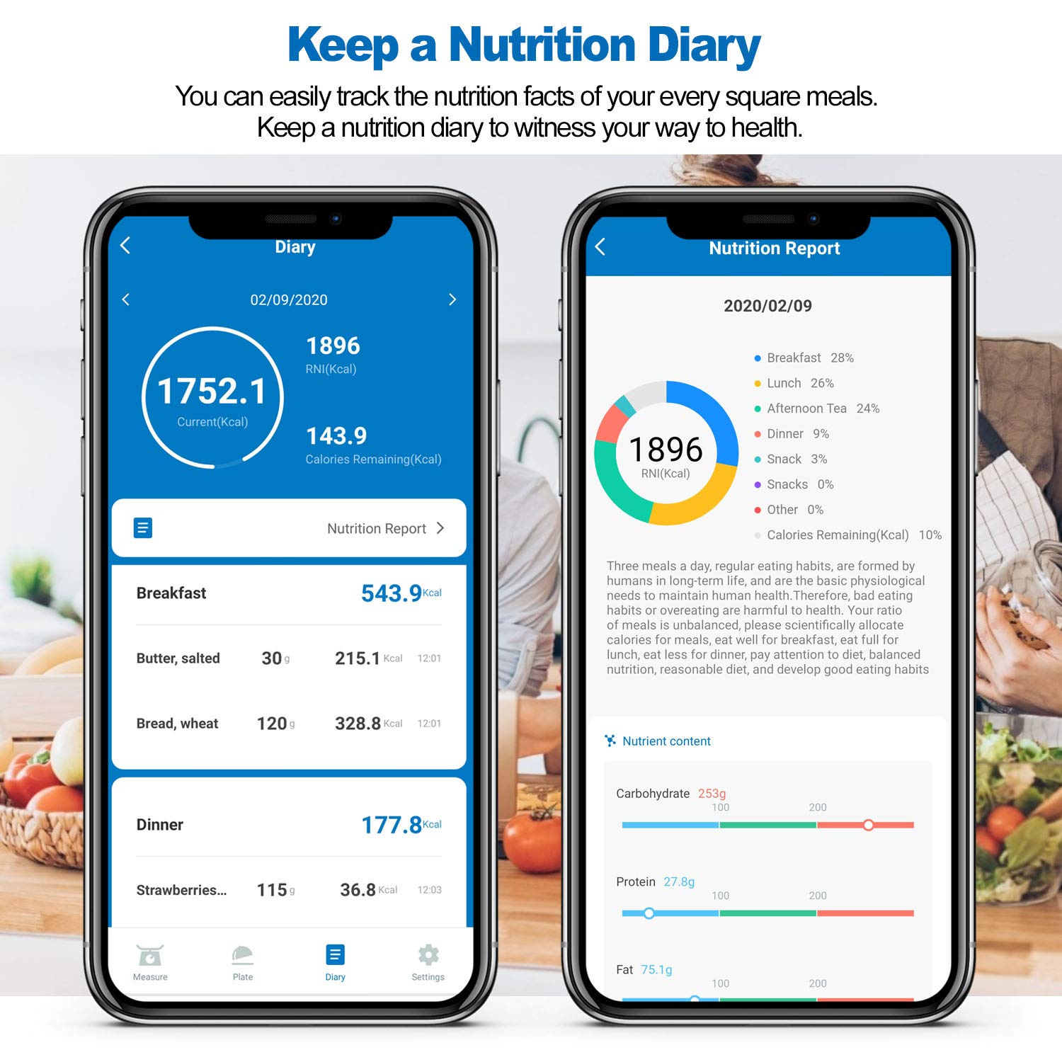 RENPHO Digital Food Scale, Kitchen Scale Weight Grams and oz for Baking, Cooking and Coffee with Nutritional Calculator for Keto, Macro, Calorie and Weight Loss with Smartphone App, Stainless Steel: Industrial & Scientific