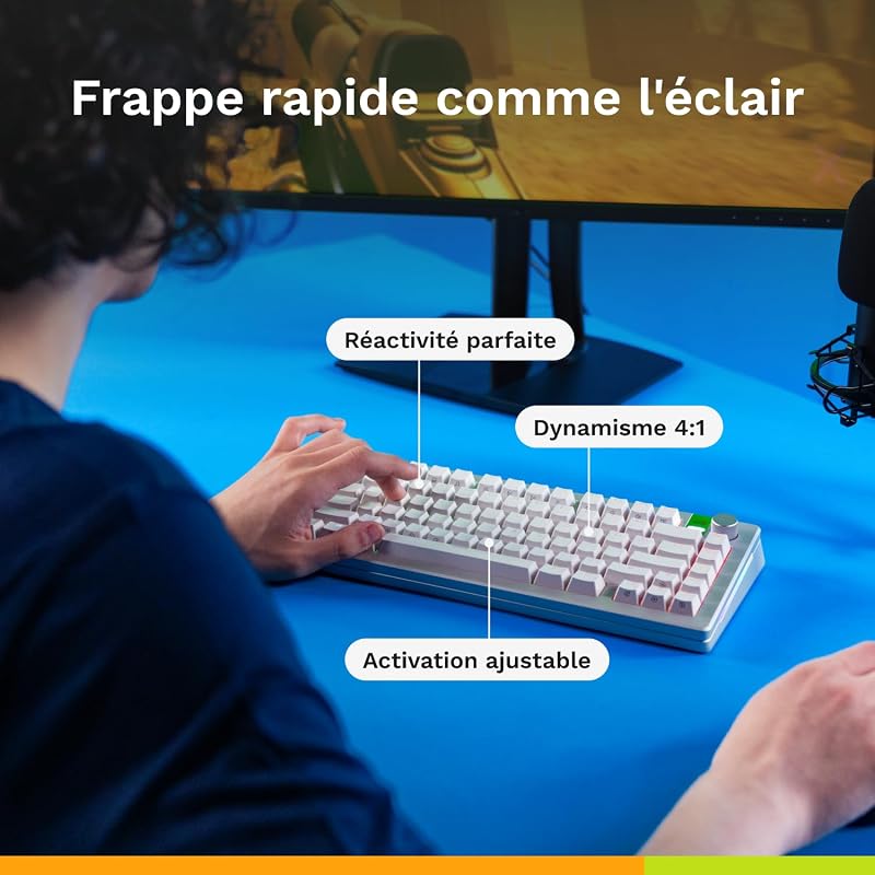 Gaming GMMK 3 Pro HE Barebones : Clavier réactif, Effet Hall, Polling 8K, Corps alu et Joints modulaires, Prise en Charge des switches MX mécaniques et magnétiques, TKL 75%, ANSI - Argenté