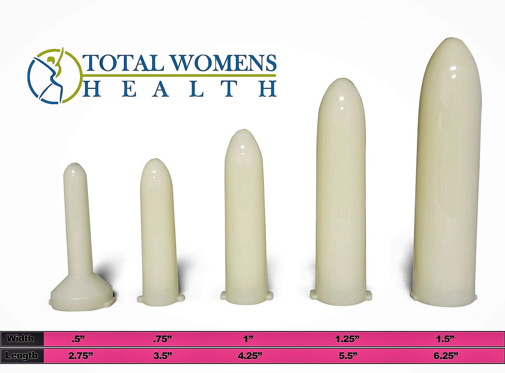 Set of 5 Smooth Vaginal Dilators with Handle for Vaginismus, Each Comes