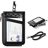 VULKIT Leather Work ID Badge Holder for Lanyard with Zipper Pocket, Work Badge Lanyard for Women and Men, Suitable for Offices Staff, Teacher, Can Hold Coins, Key, Cash, Credit Card, Jet Black