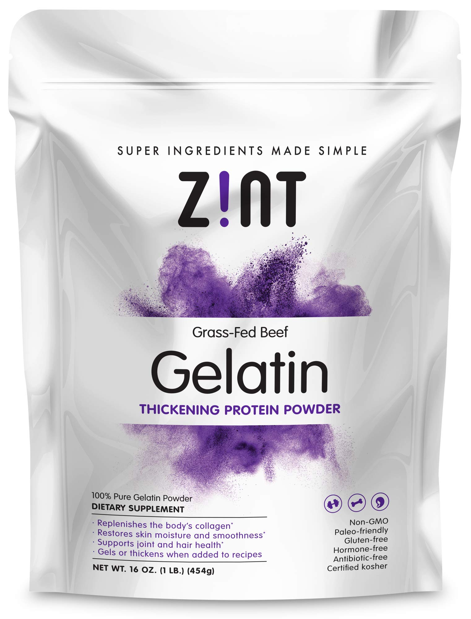 Zint Beef Gelatin Powder (16 Oz) Unflavored, Keto Certified, Paleo Friendly Collagen Based