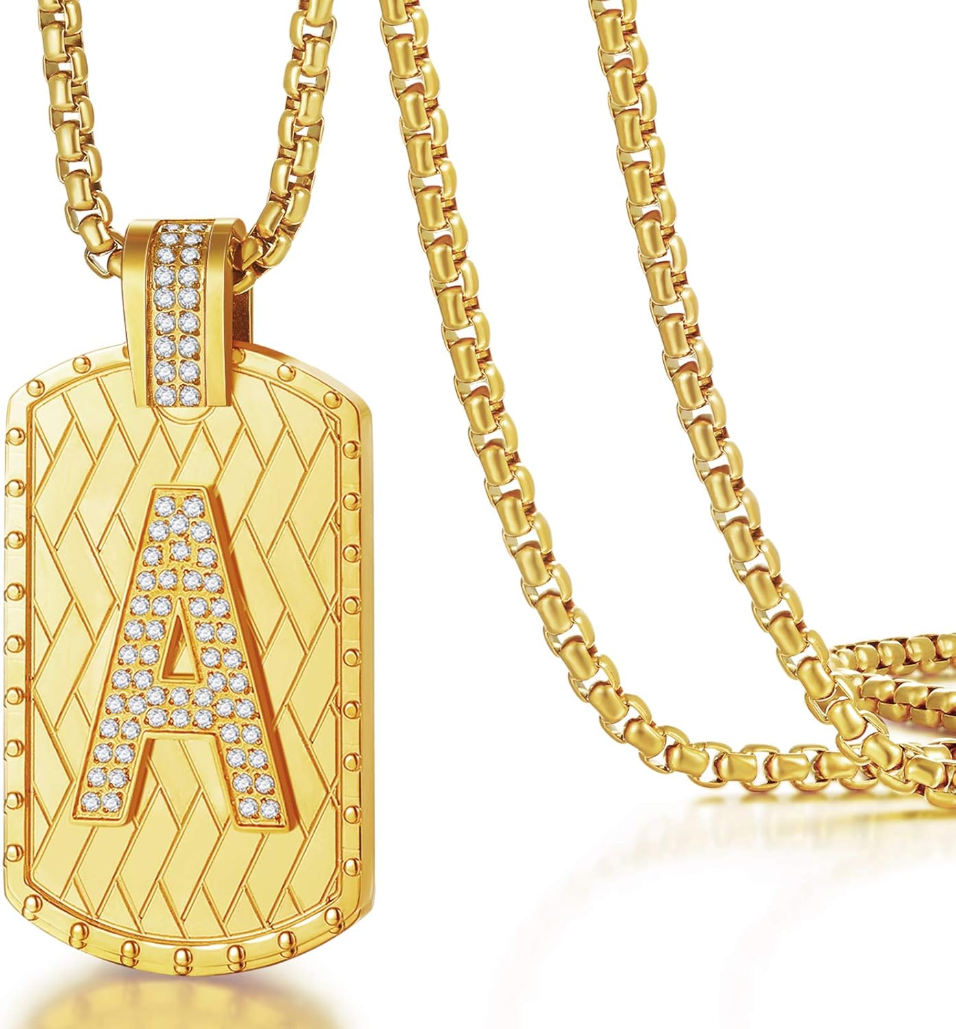 ETEVON Gold Initial Necklace for Men A-Z Letter Pendant Chain Capital Personalized Necklaces Fathers Day Graduation Gift for Him Birthday Jewelry for Boyfriend Husband Dad Son | 