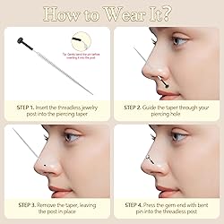 3 Pairs 6 Pcs Black 18G Threadless Nose Piercings