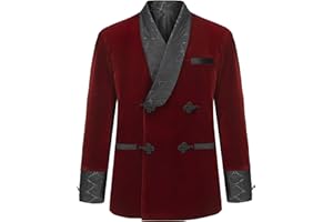 Apornipal Men's Short Velvet Smoking Jacket Double Breasted Smoking Robe Wedding Party Blazer Coat