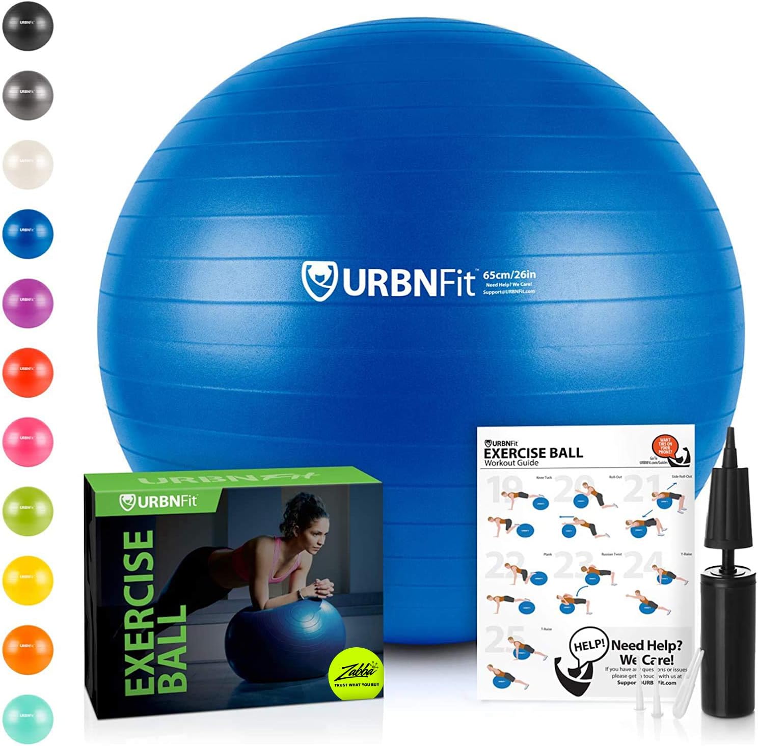 URBNFit Exercise Ball (Multiple Sizes) for Fitness, Stability, Balance & Yoga Ball - Workout Guide & Quick Pump Included - Anti Burst Professional Quality Design: Sports & Outdoors