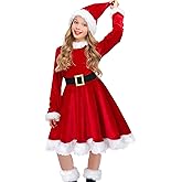 Ekoropshop Girls Mrs Claus Costume Christmas Dress Outfit Red Velvet Dress 4-10 Years