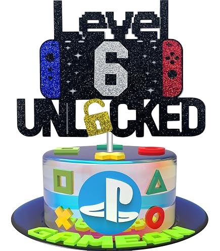 Green Glitter “Happy 7th Birthday” Video Game Cake Topper – Gamer Party Decor - View #5