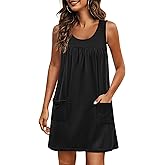 Ekouaer Nightgowns for Women Tank Sleep Shirts Sleeveless Sleep Dress with Pockets Wide Strap Nightshirts