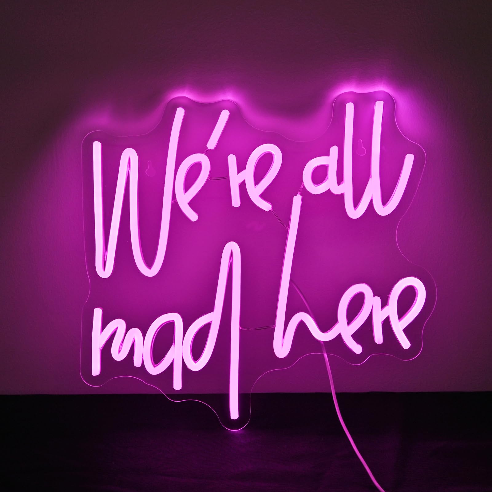 SIGNSHIP Neon Sign We’re All Mad Here Dimmable LED Pink Letter Neon Lights Sign for Home Bar Man Cave Beer Cafe Bistro Club Party Decor Girl Gift — image 1