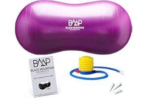 Black Mountain Products Exercise Stability Yoga Peanut Ball, Foot Pump, Ball Plug, Plug Puller, 2000 Lbs Static Weight Capacity Antiburst