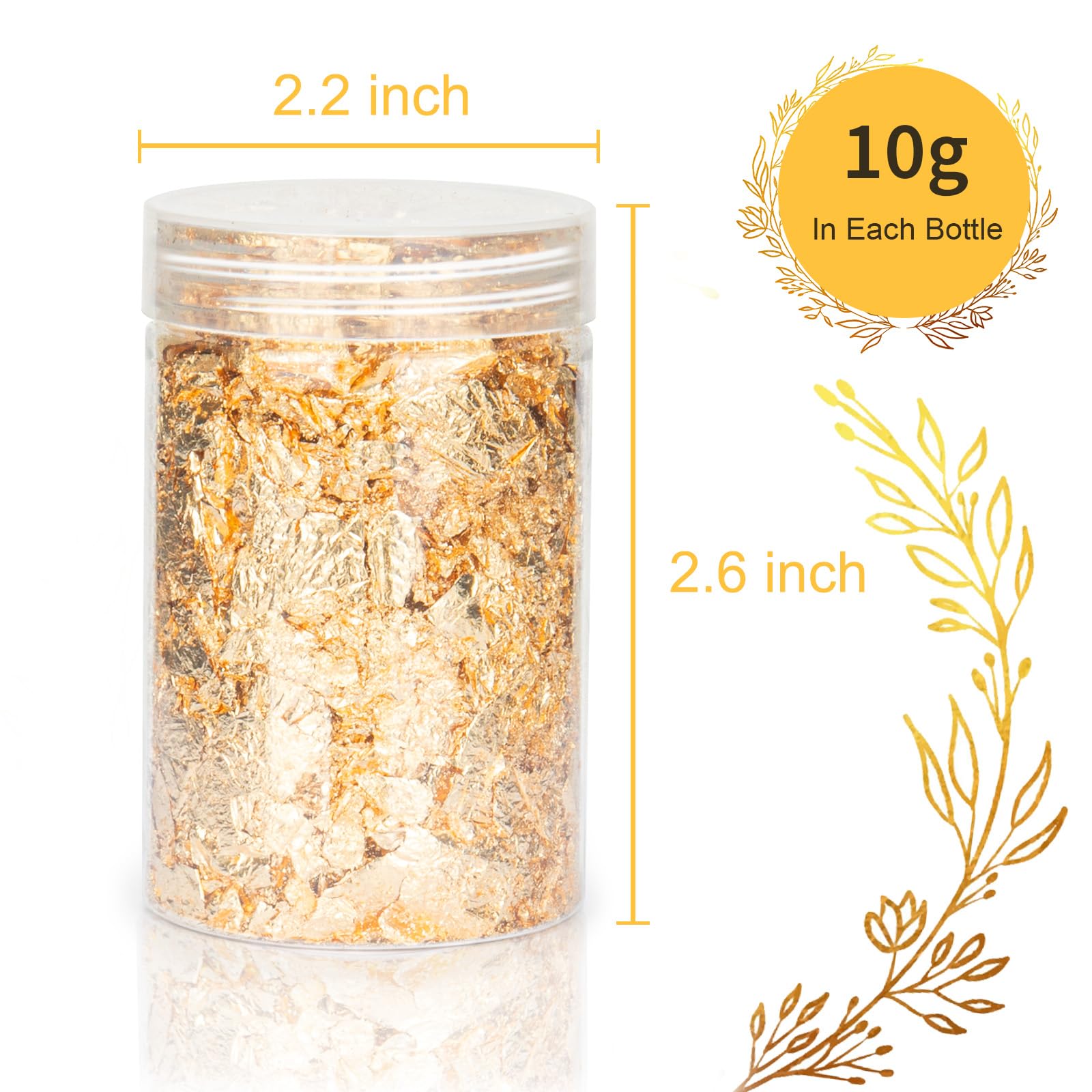 Gold Foil Flakes for Resin, Gold Leaf Flakes, Gold Flakes for Crafts, Nail Art, Painting, Crafts, Slime and Resin Jewelry Making, DIY Crafts, 10g Metallic Gold Foil Flakes